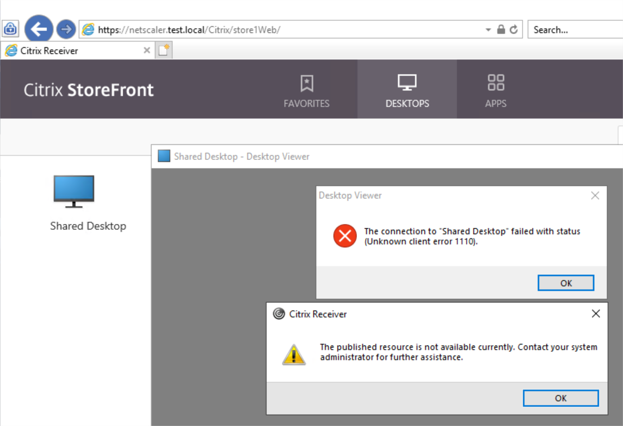 Client ошибка подключения The connection to "X" failed with status (Unknown client error 1110). - Netscale